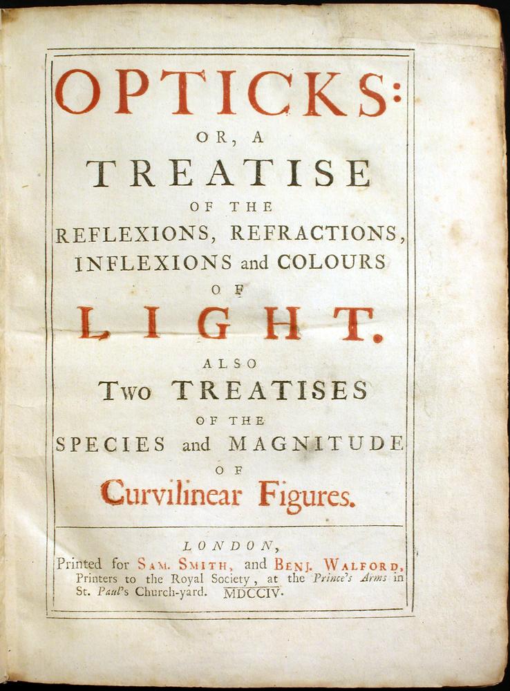 La première édition de "Optiks" de 1704