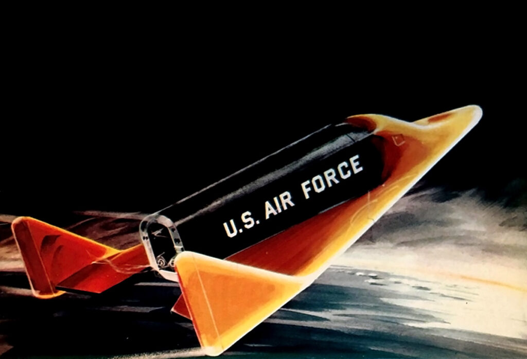 Vue d'artiste du X-20 en phase de rentrée atmosphérique.